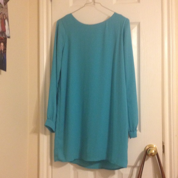 long sleeve blue shift dress - Picture 2 of 4