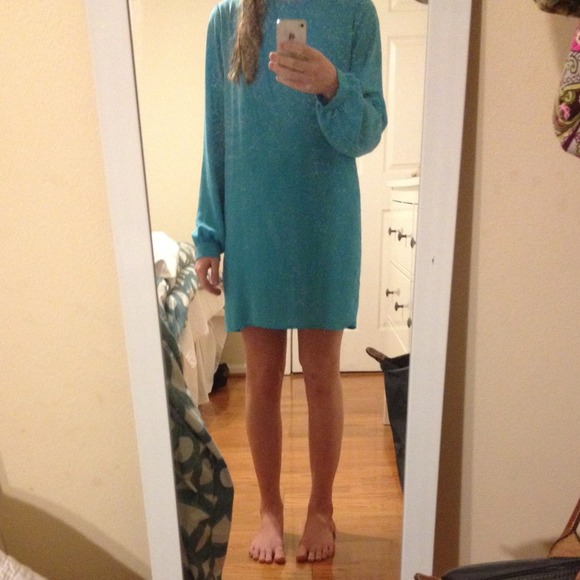 long sleeve blue shift dress - Picture 4 of 4