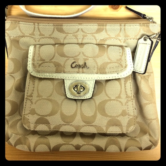 Coach cross body white and khaki handbag