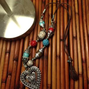 Long beaded and silver necklace