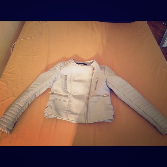 Zara Pastel Blue Zip Biker Jacket