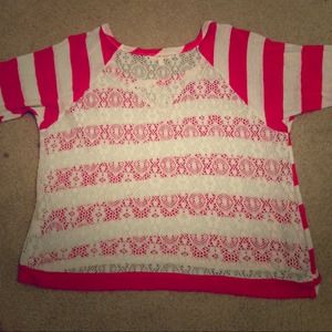 Red & White striped lace Top
