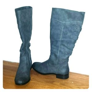 Grey knee high riding boots