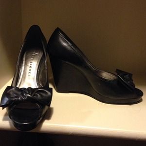 Audrey Brooke Black Peep Toe Wedge