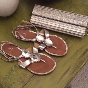 Sandals from Bakers. Silver with large rhinestones