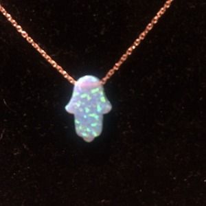 Opal on rose gold hamsa necklace