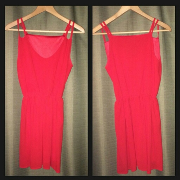 Red chiffon cocktail dress - Picture 3 of 4