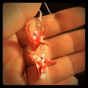 Lucky origami crane earrings