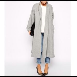 Grey Long Sleeve Lapel Pockets Oversized Coat