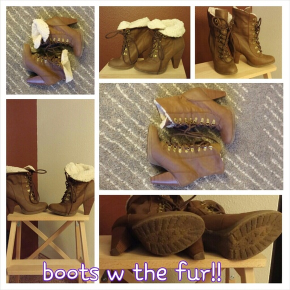 Dark Tan Ankle Boots...with the fur!!