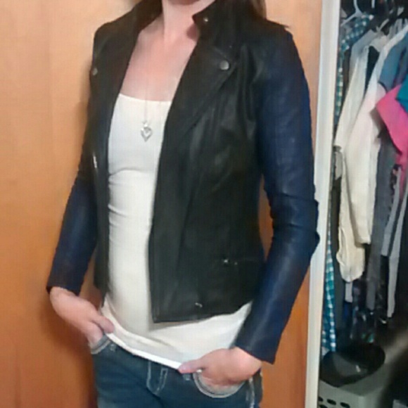 New Blue an Black leather jacket