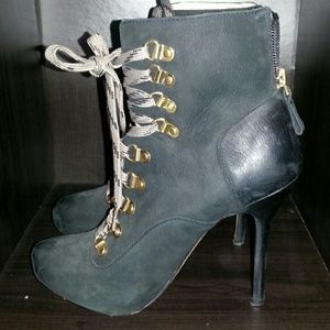 Lace up leather heel boots/booties