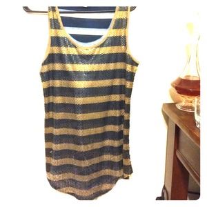Knee Length Sequence Blue and Gold Striped Tank