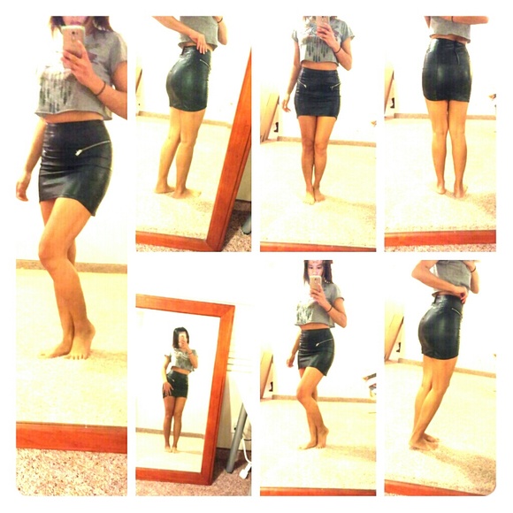 vegan leather black skirt