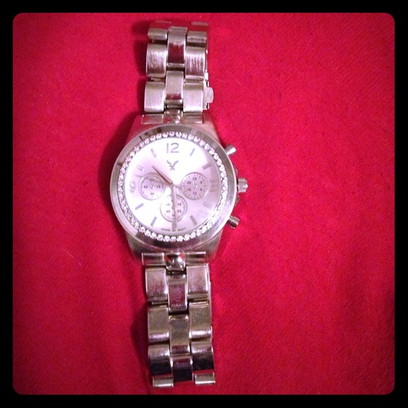 American Eagle Silver Watch with Rhinestones