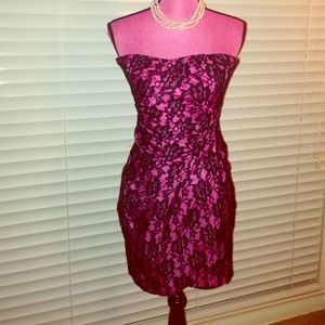 Beautiful Black and Pink Floral Strapless Dress