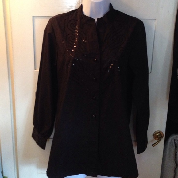 Bob Mackie Blk Blouse Top with blk Sequins sz XS
