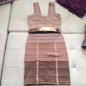 Bebe bandage dress and metallic belt