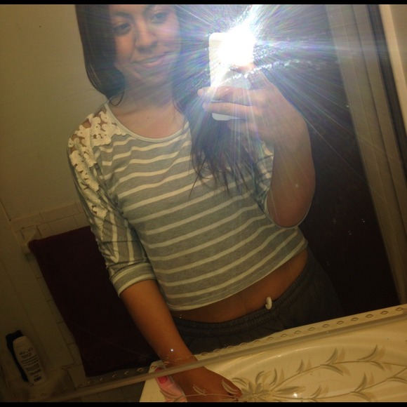 hi low striped lace top