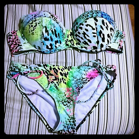 Multicolored Animal Print Bikini