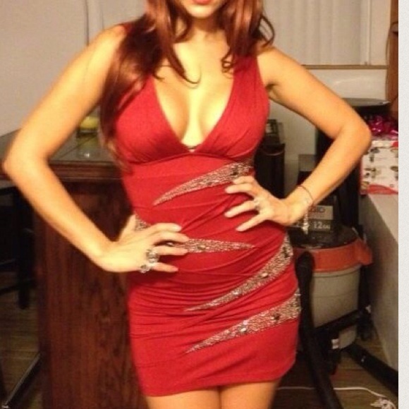 ☆SOLD☆ Holiday Sexy  Red Dress Bodycon embellished - Picture 3 of 3