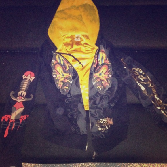 Ed hardy fur zip-up🐅
