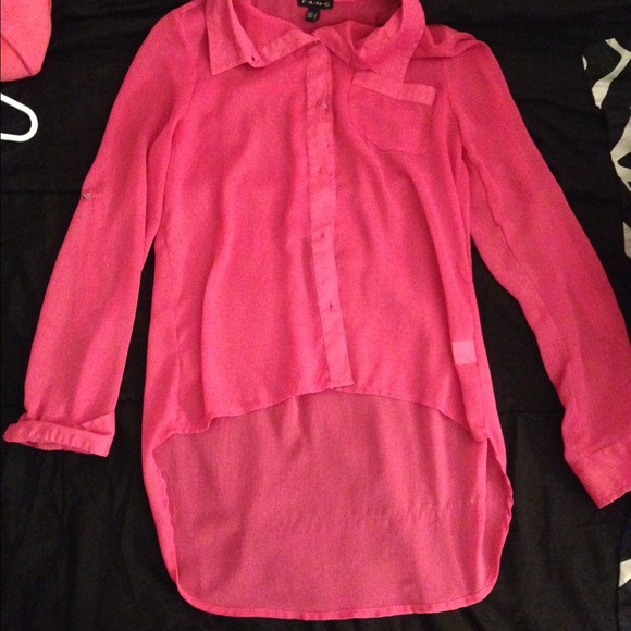 Sheer Pink High Low Button Up Top