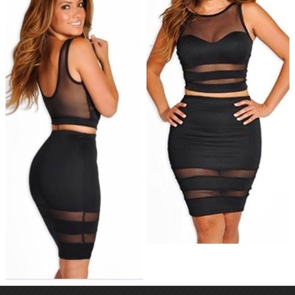 two piece black bodycon dress