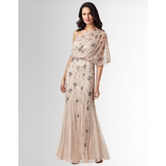 Adrianna Papell beaded grecian style gown
