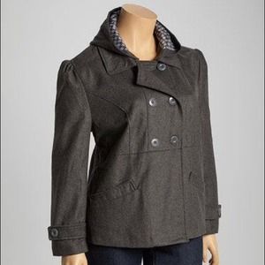Charcoal grey detachable hood peacoat