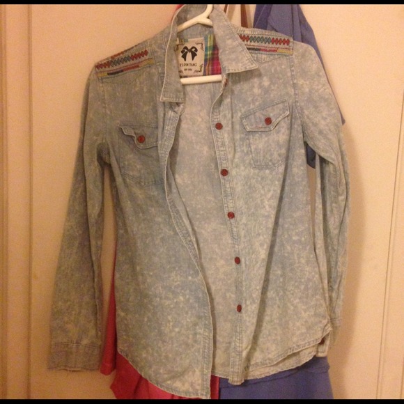 Washed out denim shirt with embellishments