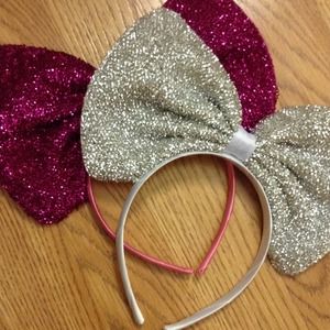 Two big glittered bow headbands