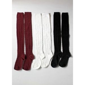 Burgundy Knit Thigh High Over the Knee Socks