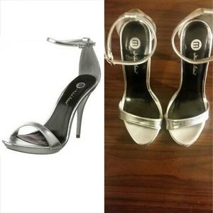 Silver Ankle Strap Sandal Heel