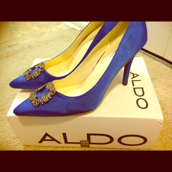 Blue satin heels