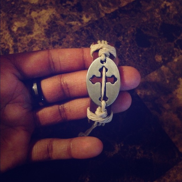 Silver cross leather bracelet