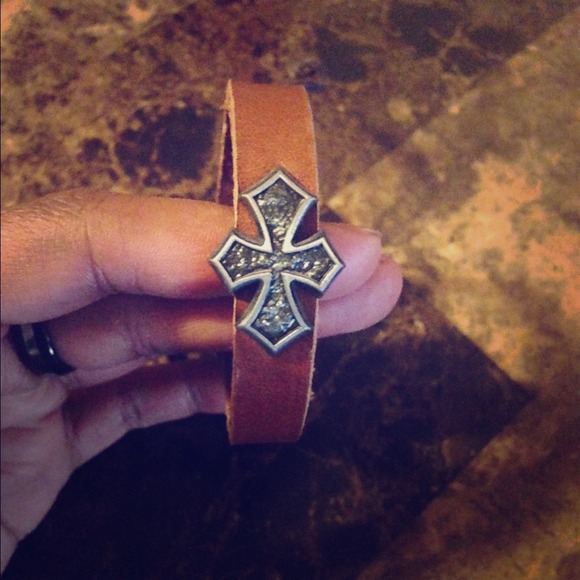 Silver cross leather bracelet