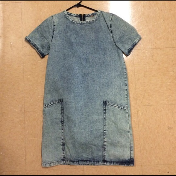 Topshop Blue Moto Acid Wash Pocket Dress RELISTED
