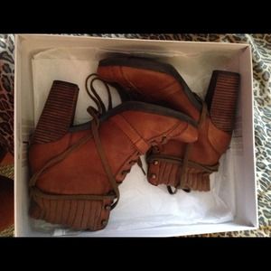 Cognac Heeled Combat Boots