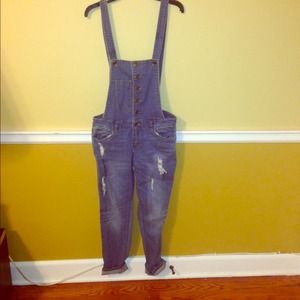 Distressed overalls