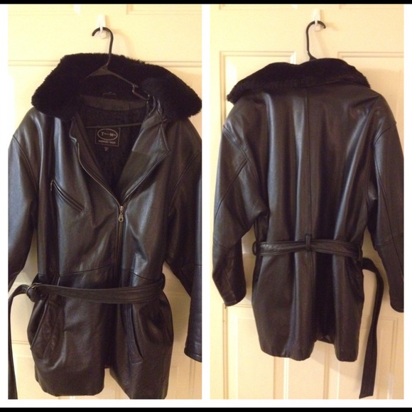 Black Belted Leather Coat (medium)