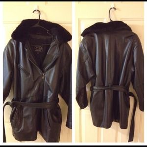 Black Belted Leather Coat (medium)