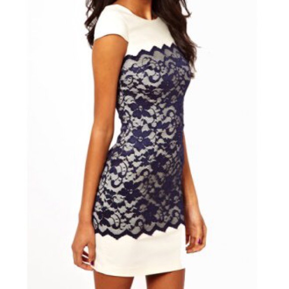 White with blue lace bodycon dress