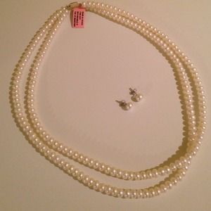 Pearl necklace and earrings.