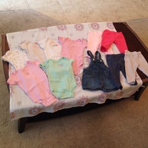 9 month onesie and pant lot, short overalls