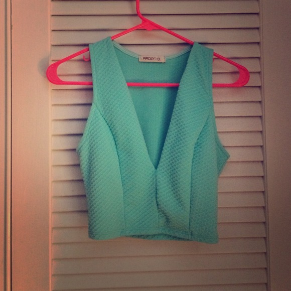 Arden B! Hot Light Blue Deep V Crop Top!