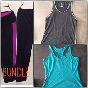 2 workout tank tops & 2 black Capris 1 grey Capri