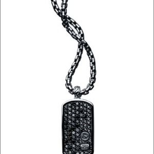 David Yurman Titanium Black Diamond Pave Dog Tag