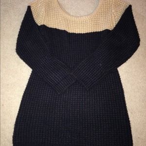 Tan and navy oversized sweater dress
