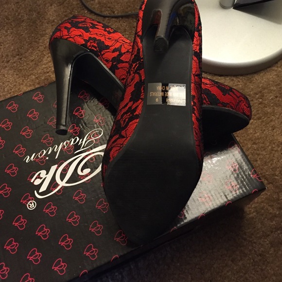 SOLD!! Red with black lace heels - Picture 3 of 3